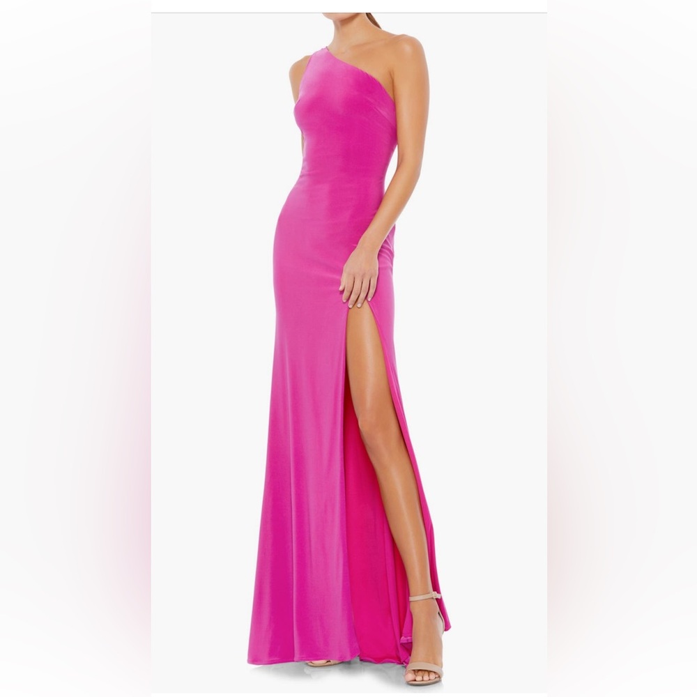 Mac Duggal Pink Backless Slit Maxi Dress